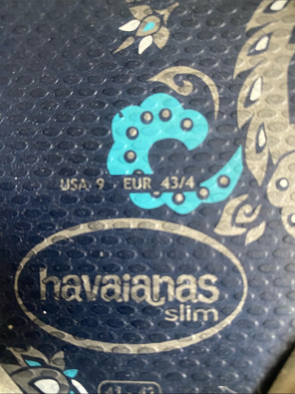 Havaianas Slim Flip Flops in Navy with Teal Paisley Design - Picture 2 of 8